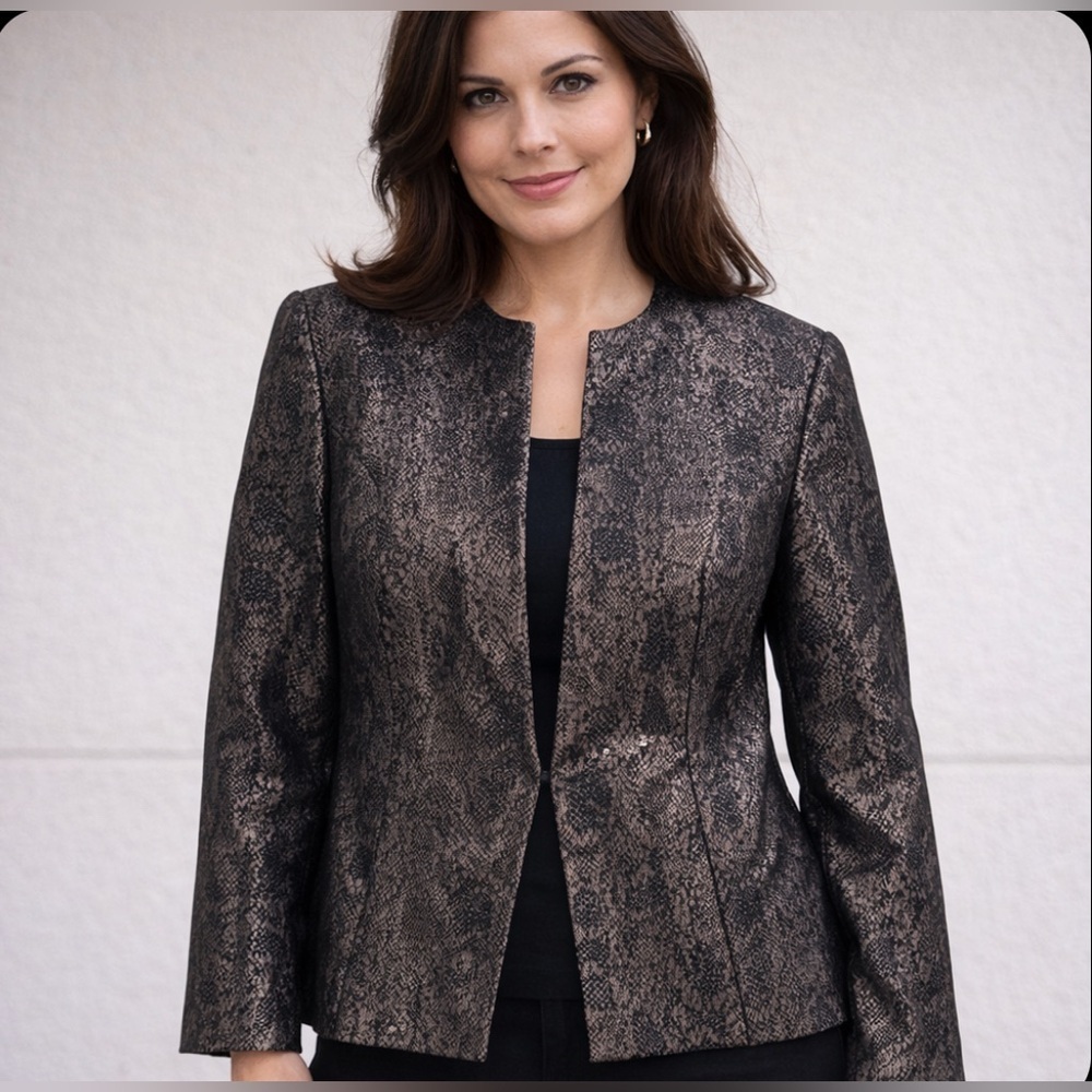 John Meyer beaded Sequin Metallic Reptile Print Jacket Blazer Career Size 16W